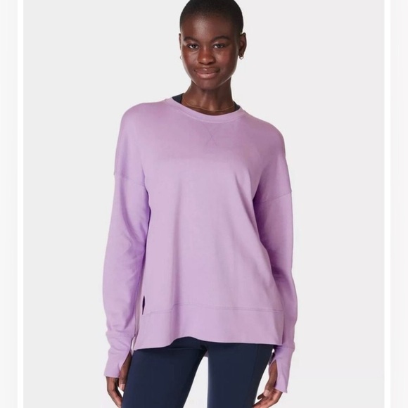 Sweaty Betty Women’s After Class Longline Sweatshirt Purple Medium Organic NWT - Picture 1 of 15